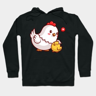 Cute Mom Chicken And Chick Cartoon Hoodie